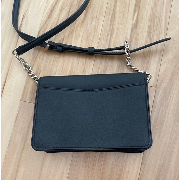 Kate Spade Convertible Flap Crossbody Black Gold Neve Medium Chain Purse Bag - Picture 3 of 11